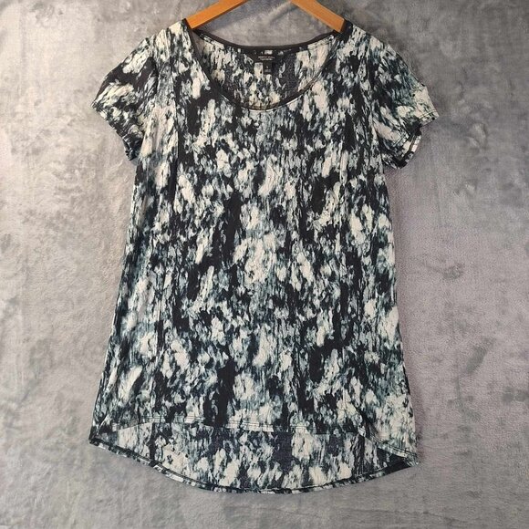 Simply Vera Abstract Print Top S Art to Wear High Low Gray Black Tee Graphic Top - Picture 1 of 10